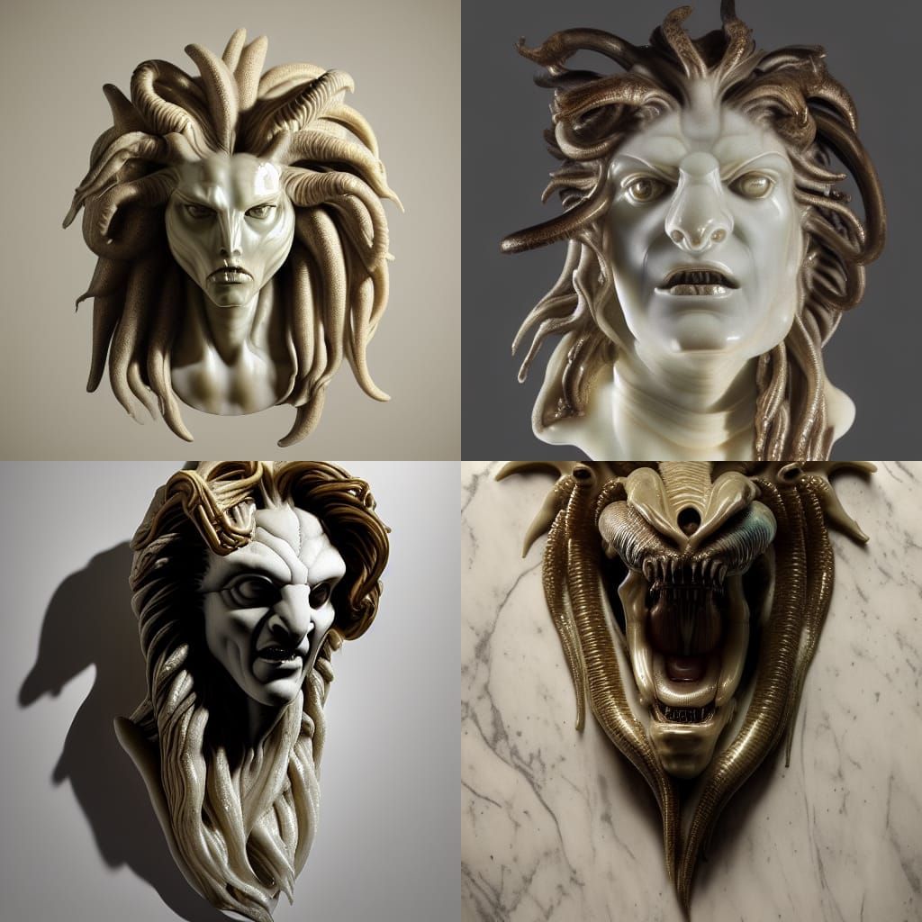 Cyberpunk Xenomorph Medusa Lion Portrait in 8K