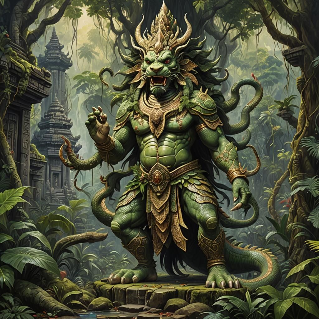 Naga in Jungle Temple Oil Painting