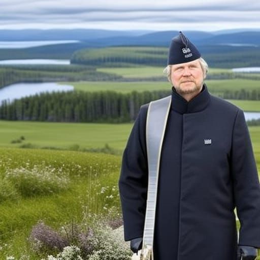 a Finnish person in a typical Finnish landscape by Per.