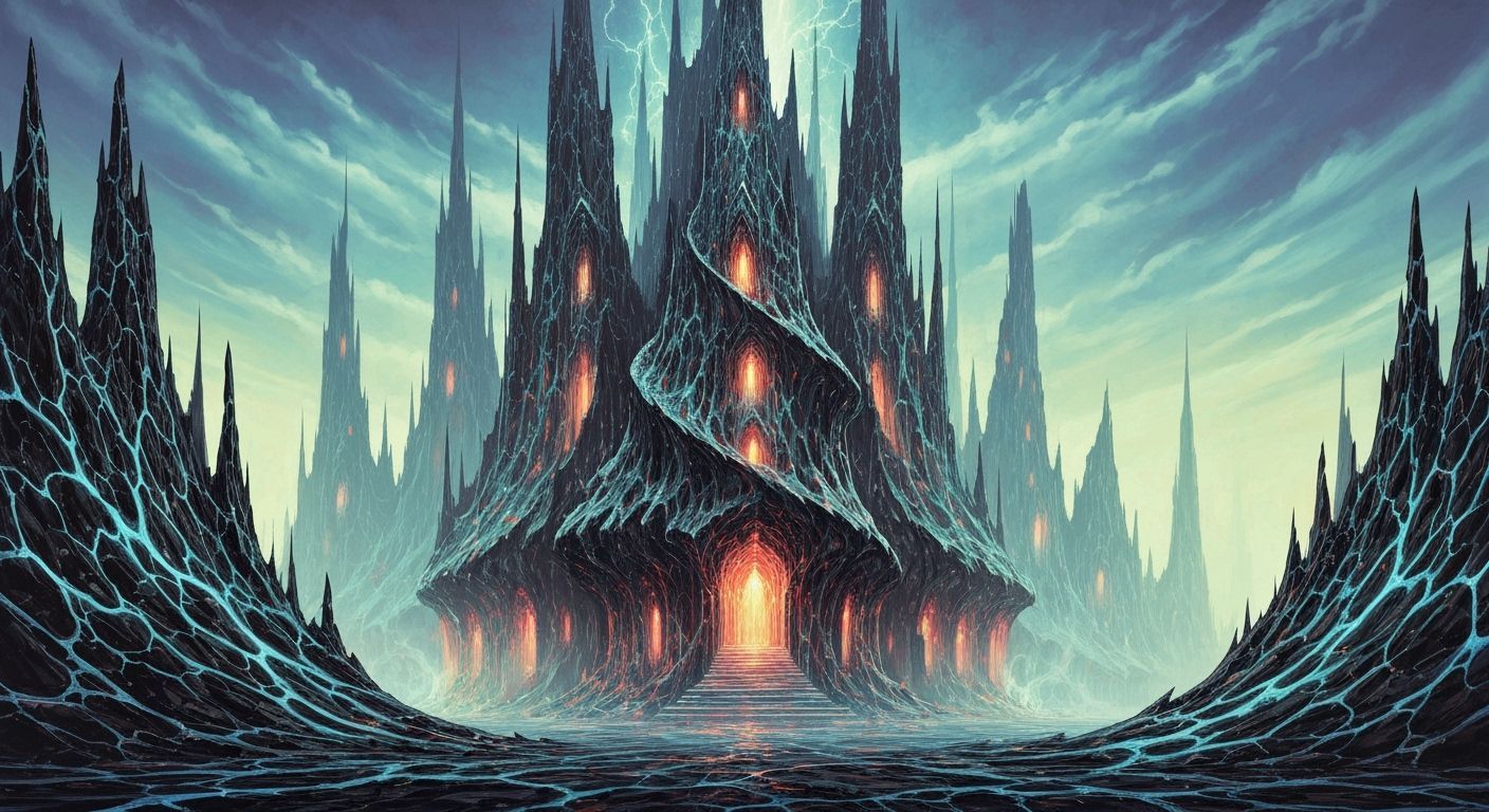 Obsidian Crystal Palace Towers With Energy Veins