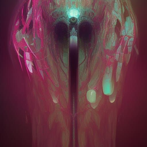 Robotic Woman with Fractal Wings in Digital Art Style