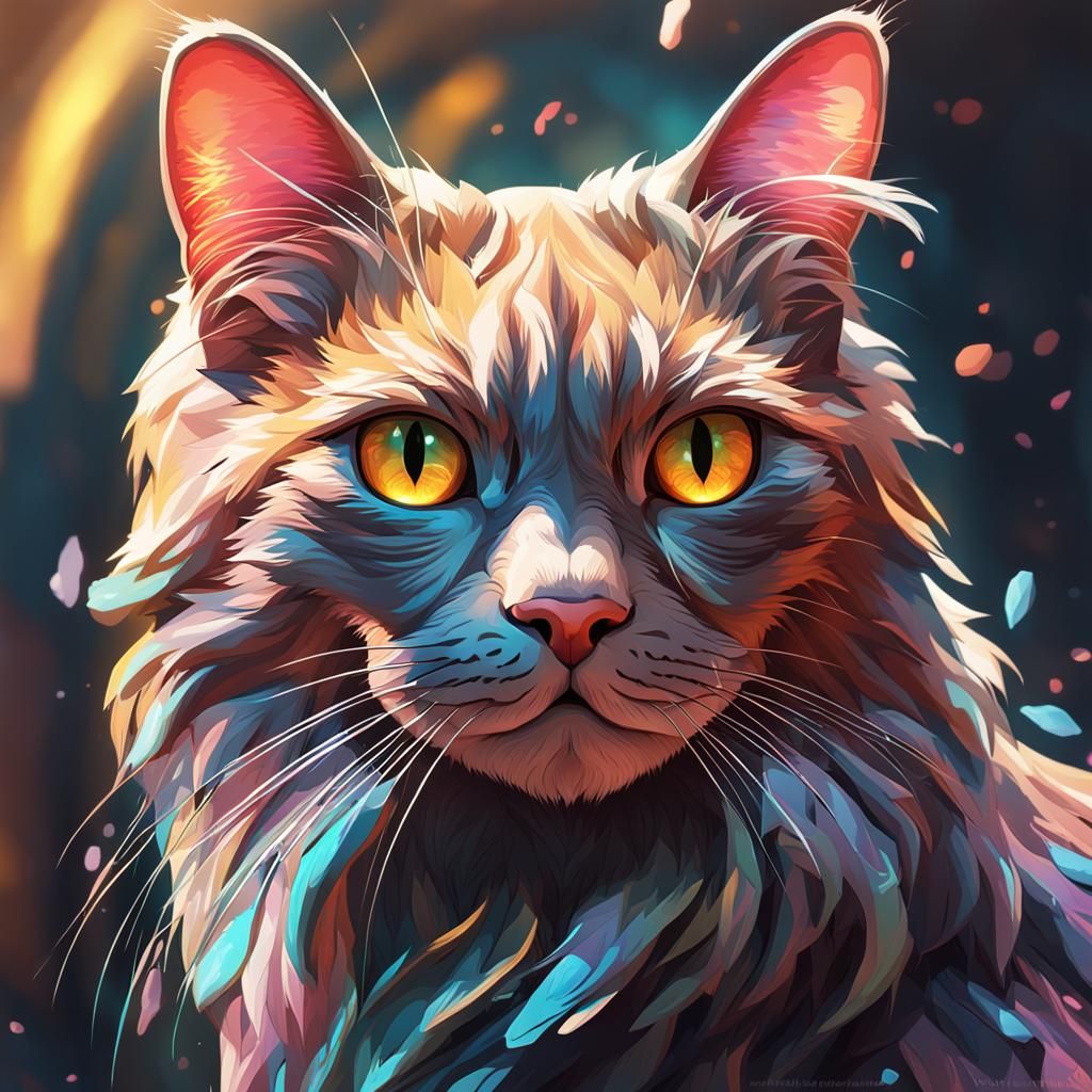 Winged Cat Portrait in Hyperdetailed Style