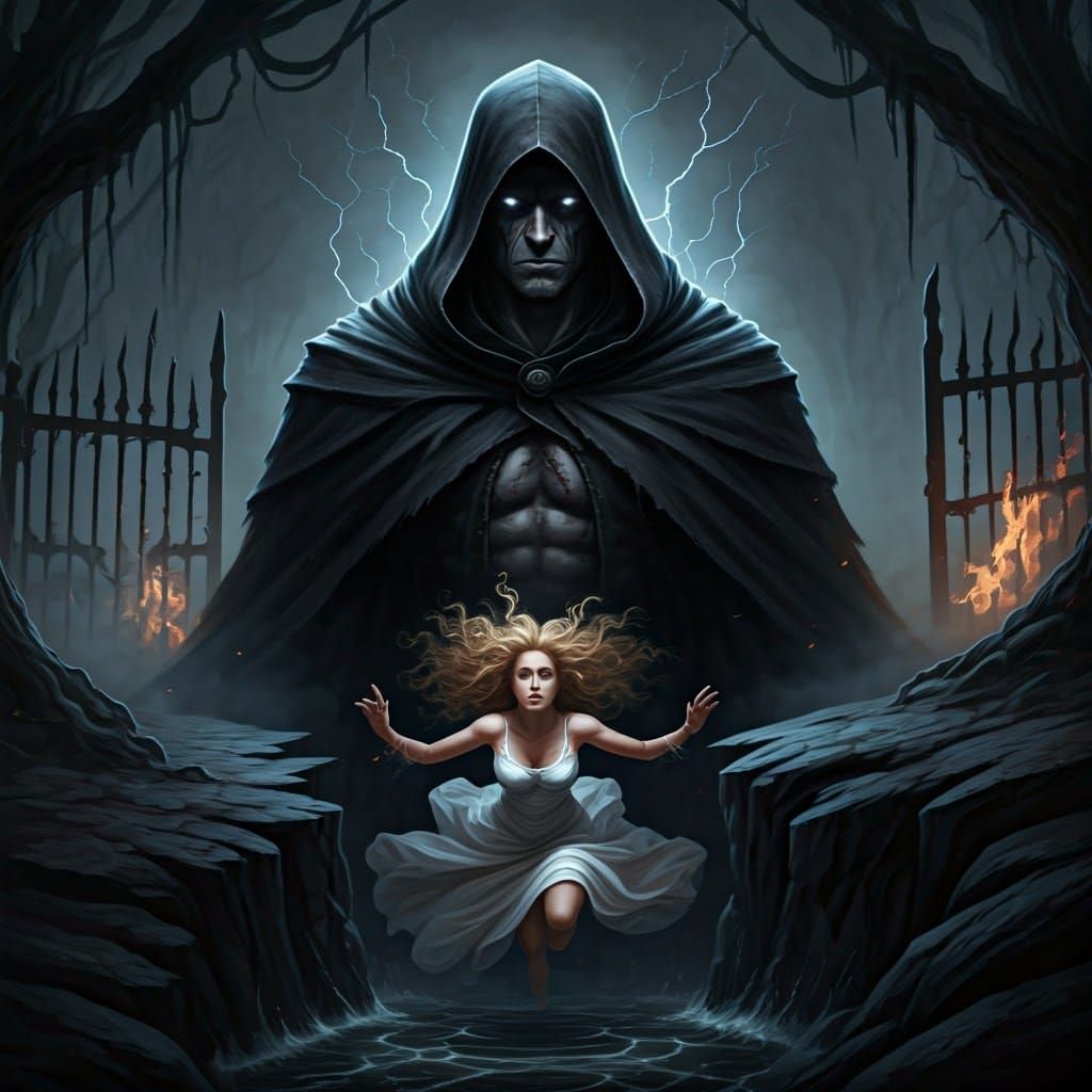 Dark Figure Towers Over Distant Woman in Turmoil