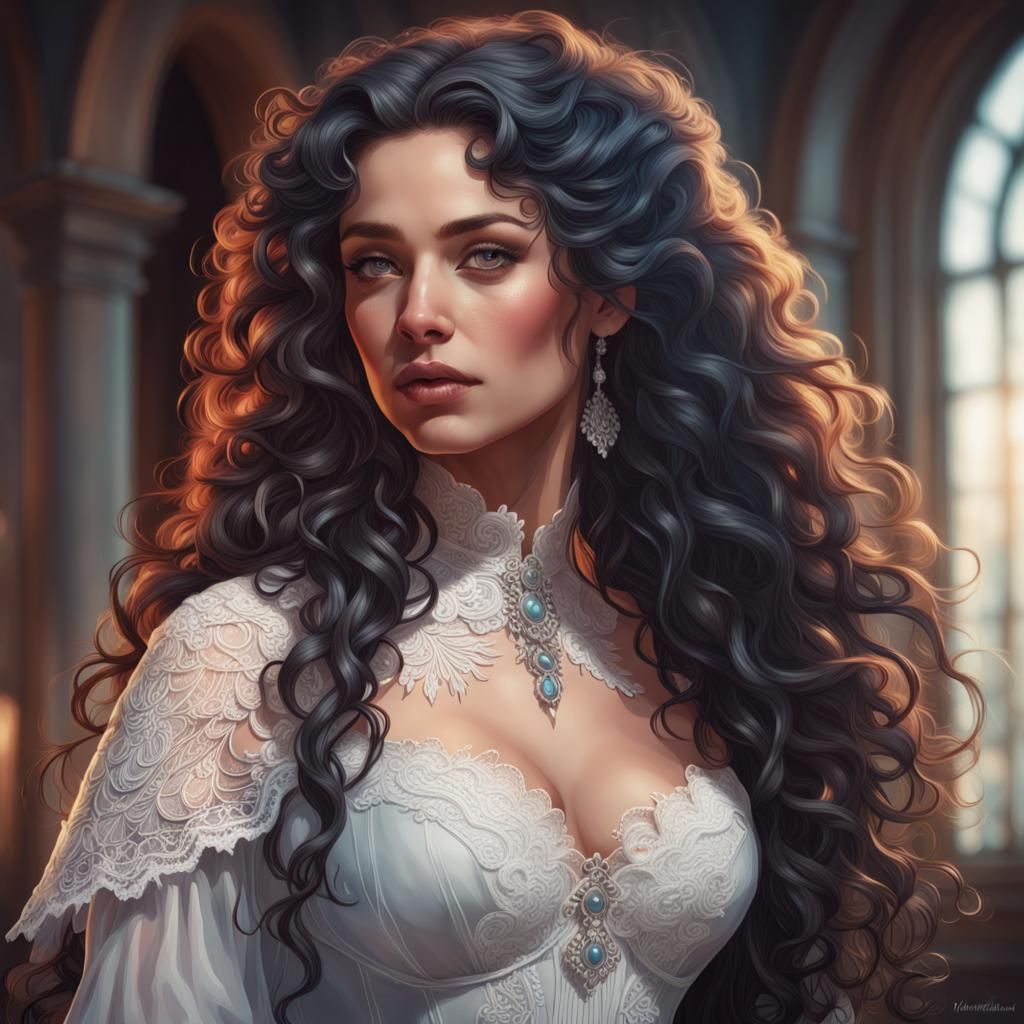 Lace Bodice Portrait in Art Nouveau Style