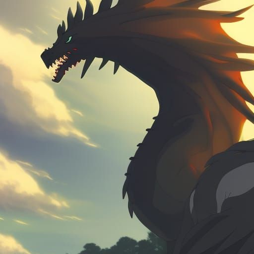 Black Dragon God in Anime Style