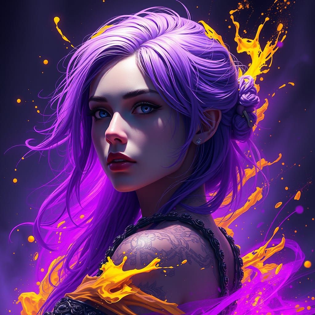 Dark Fantasy Goddess in Splendid Purple Attire