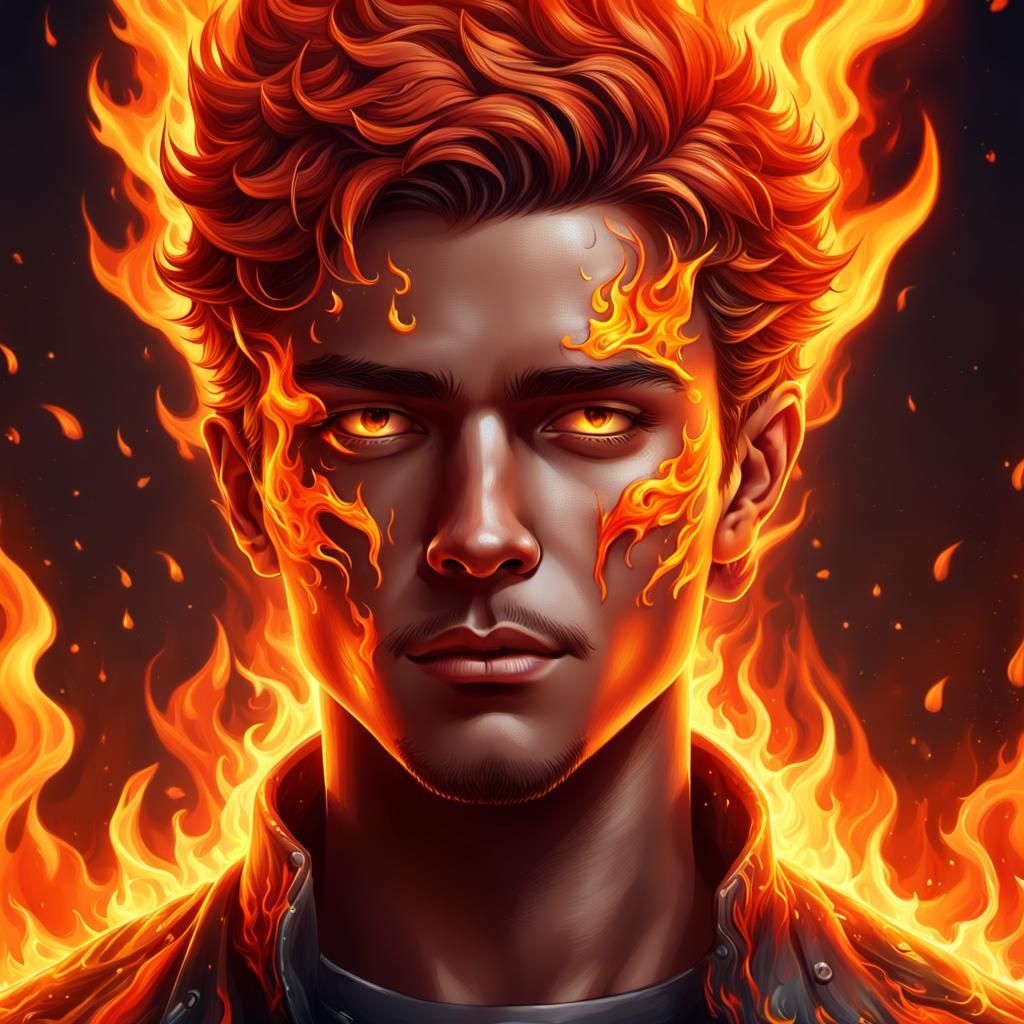 Fiery Boy: Detailed Digital Art in Vivid Colors