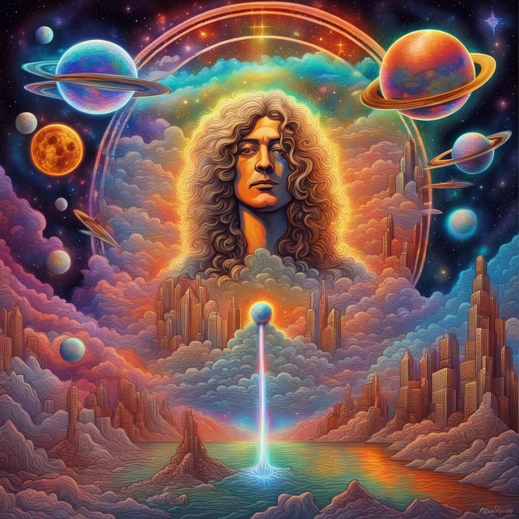 Led Zeppelin in Astral Cosmic Illustration Style