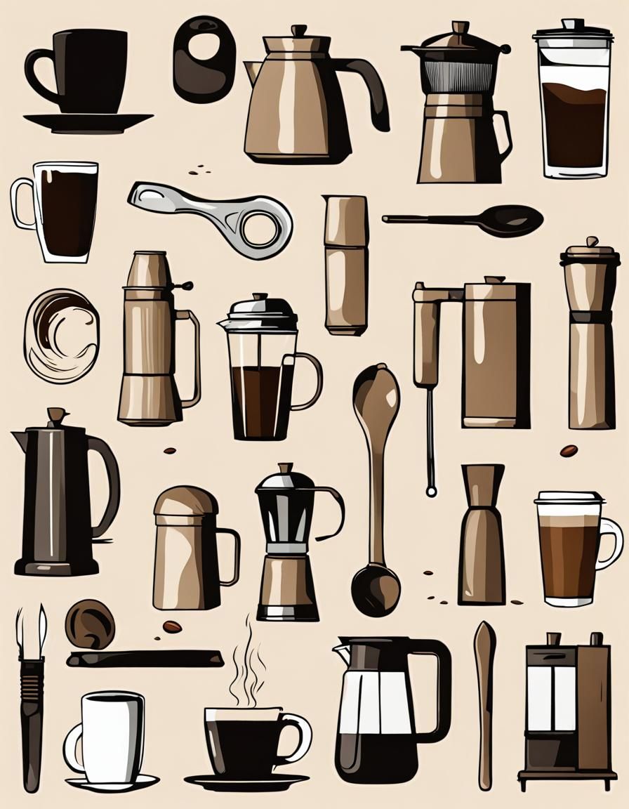 Coffee Tools Sketch Art Minimalist Wall Decor