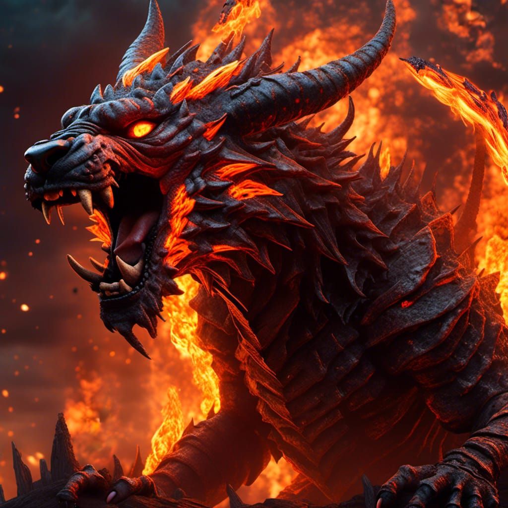 Fiery Dragon Concept Art in Volcanic Hellscape