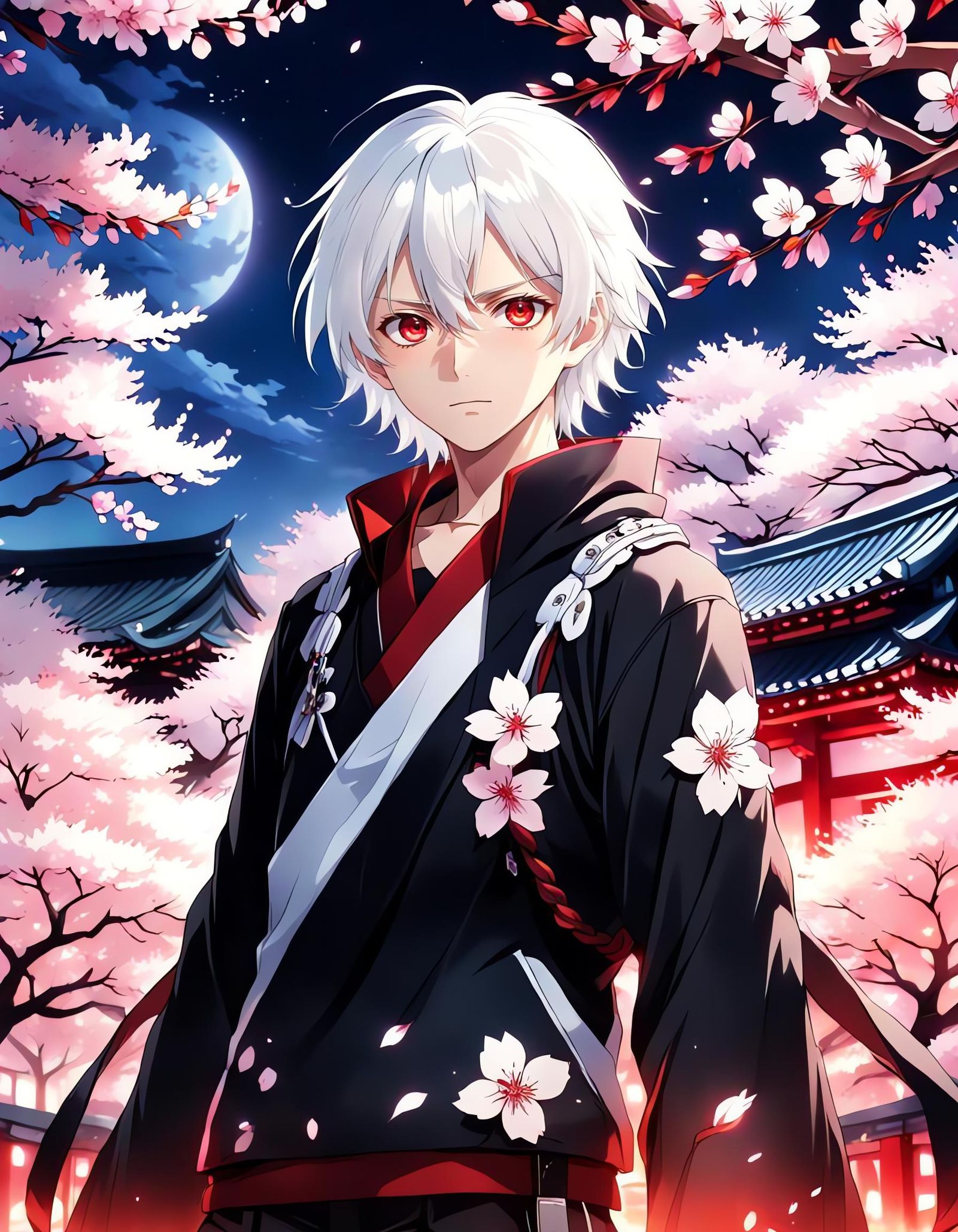 Anime Portrait with Cherry Blossom Background