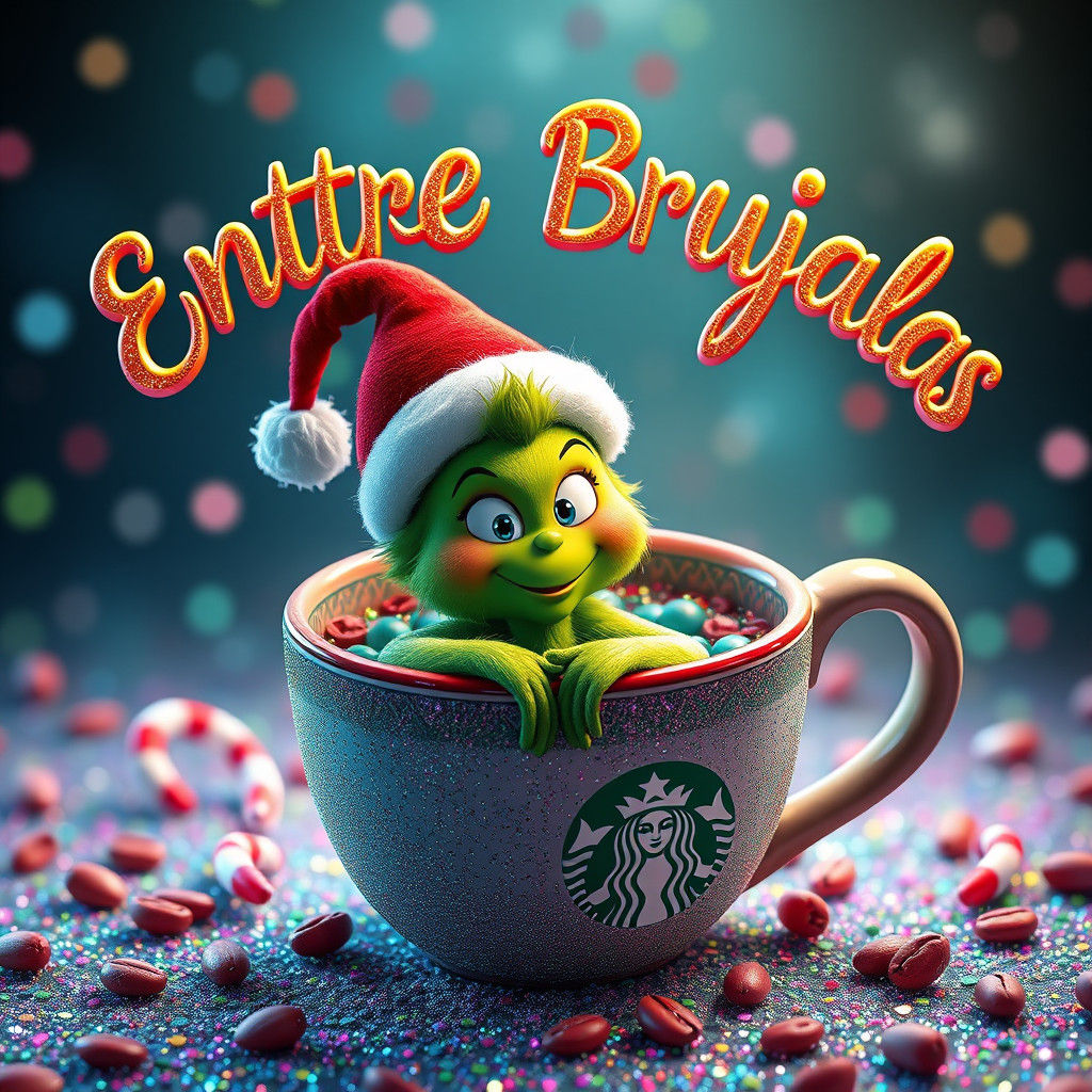 Baby Grinch in Starbucks Cup: 3D Render