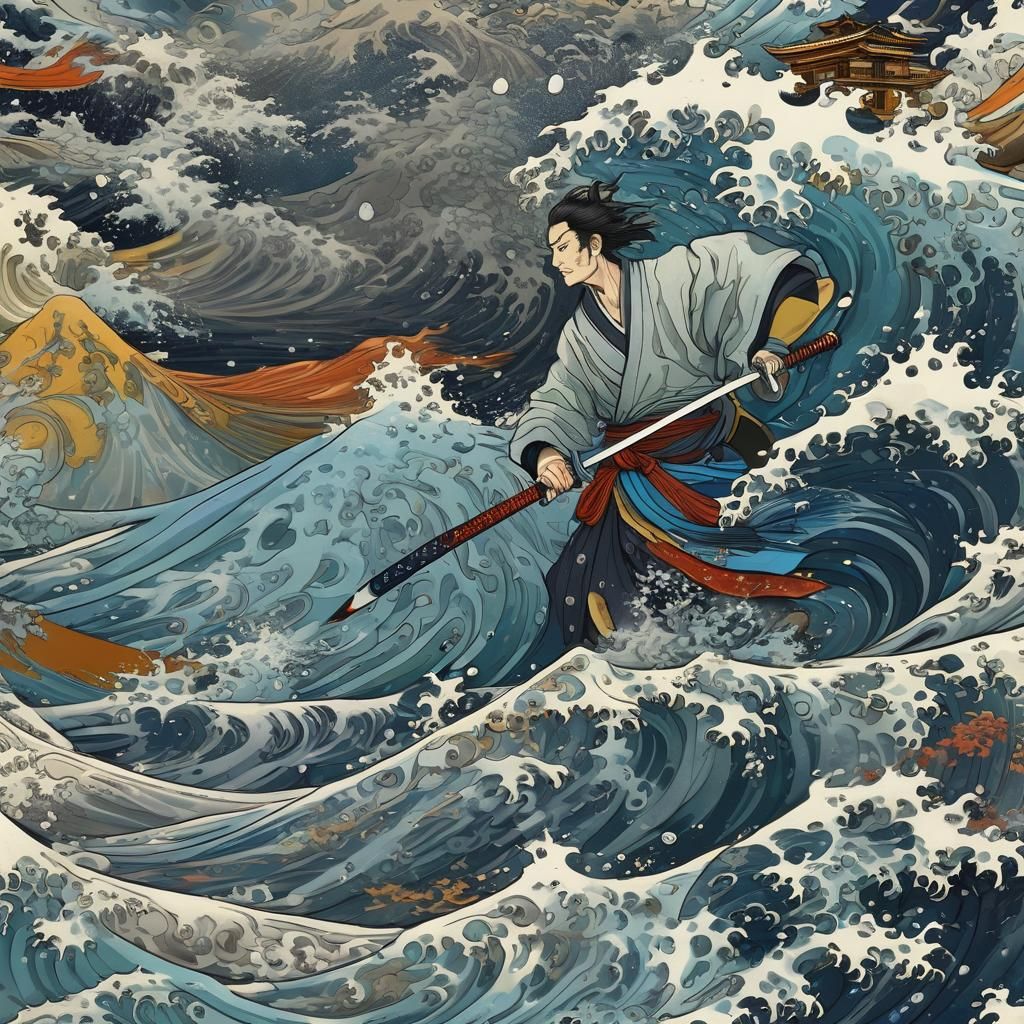 Dynamic Swordsman Slices Through Fractal Battlefield