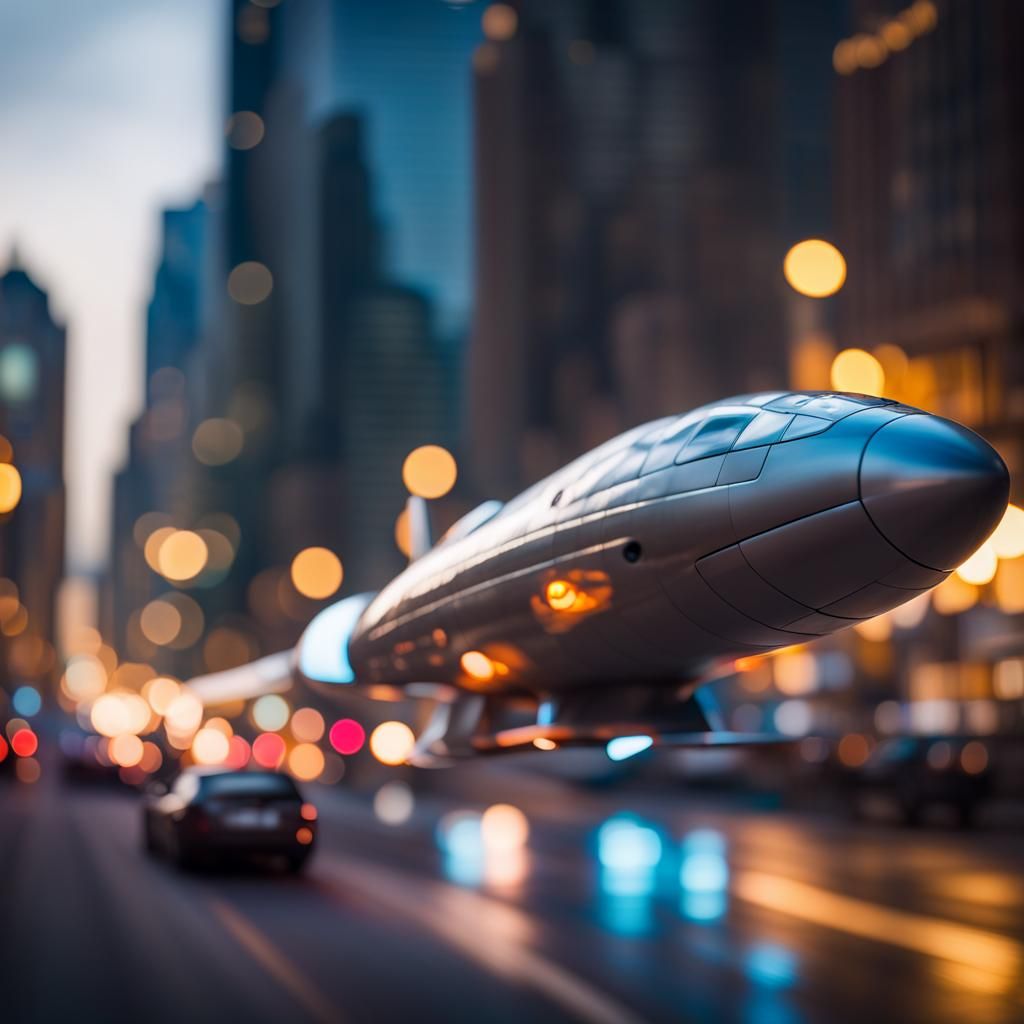 Futuristic Spaceship Traffic in Cityscape