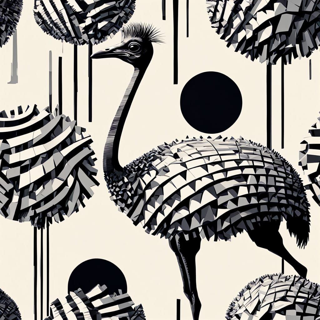 Cubist Ostrich in Earthy Oil Painting Style