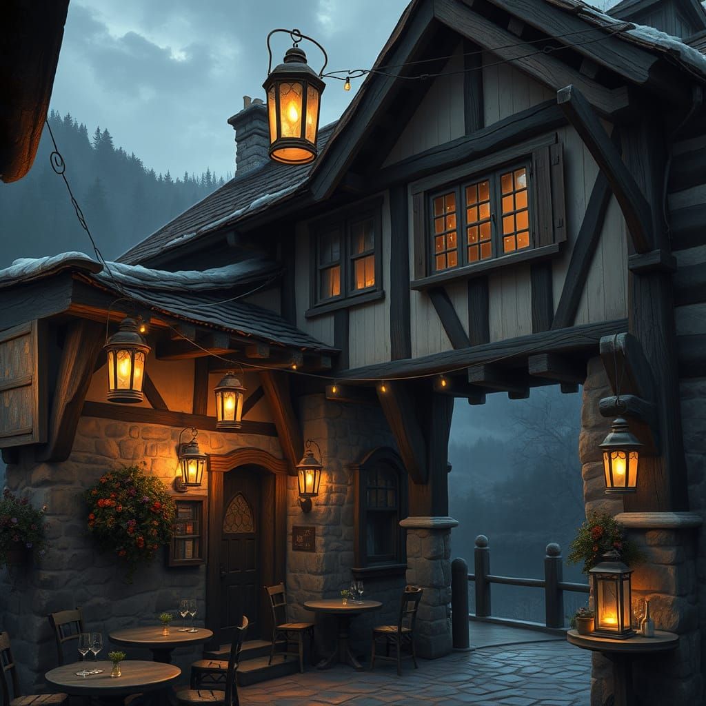 Cozy Tavern in Foothills, Digital Painting