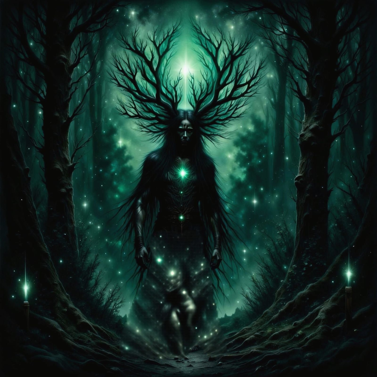 Ghostly Spirit Man Walking a Dark Forest