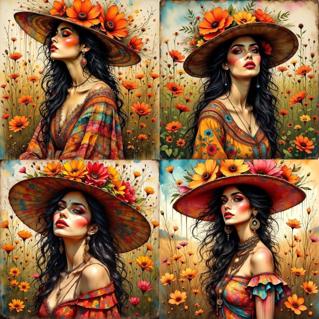 Surreal Portrait of a Latina Woman in Vibrant Traditional Cl...