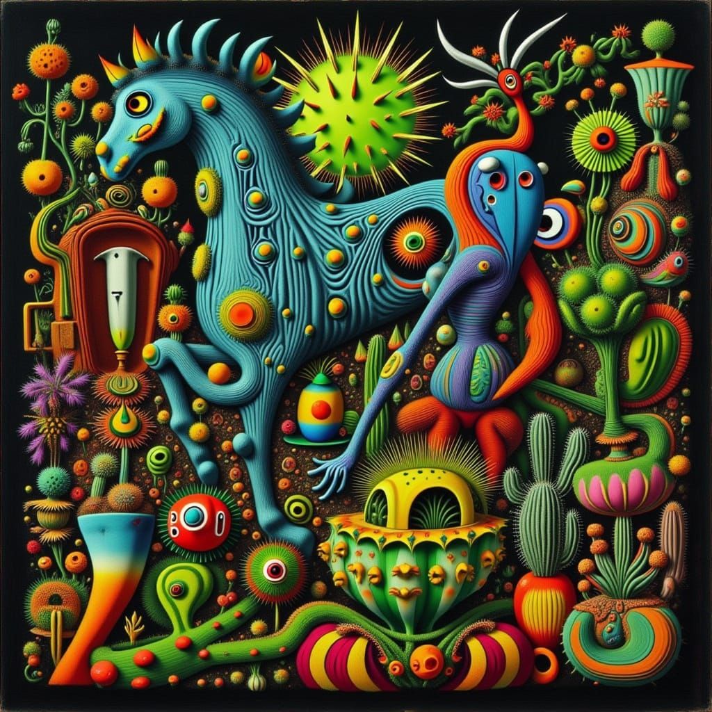 Cactus Figure in Shadow: Surreal Digital Art