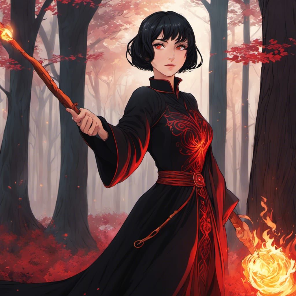 Anime Wizard Woman with Fire Magic