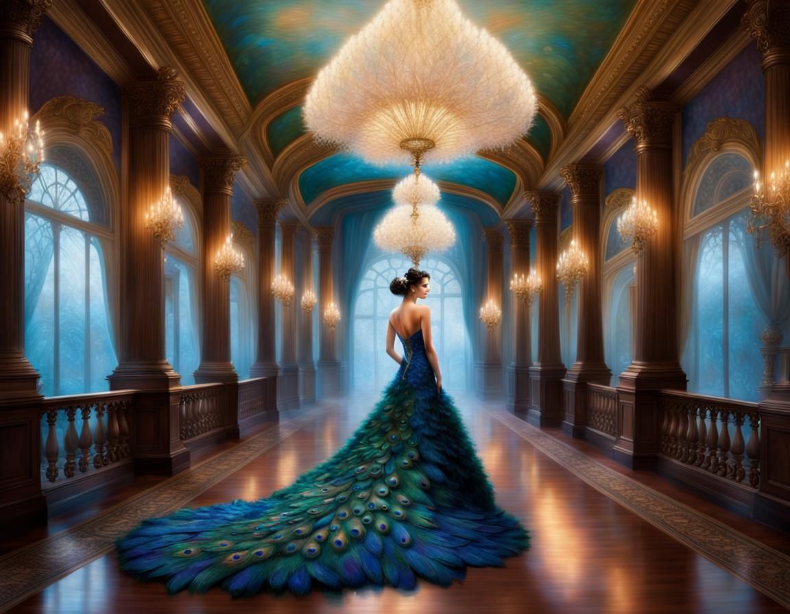 Peacock Feather Gown in Ethereal Fantasy Style