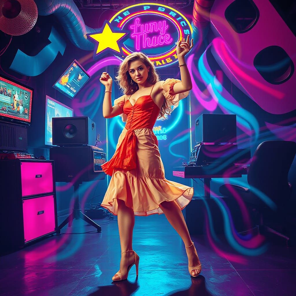 Woman Dancing to Funk Music in Surreal Style