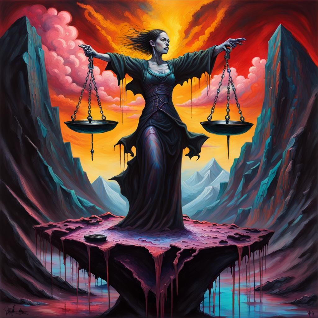 Dark Judge with Scales in Gothic Graffiti Art