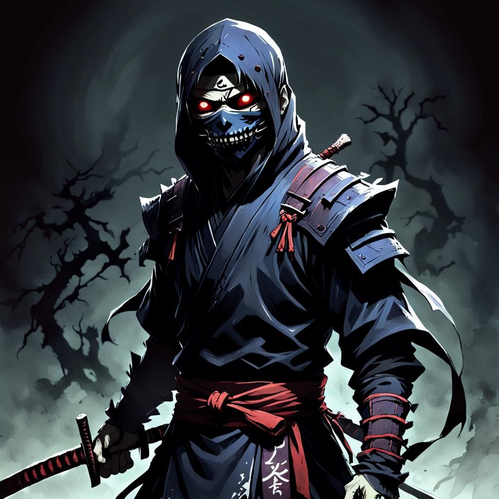 Undead Ninja Assassin in Shadows with Cursed Katana