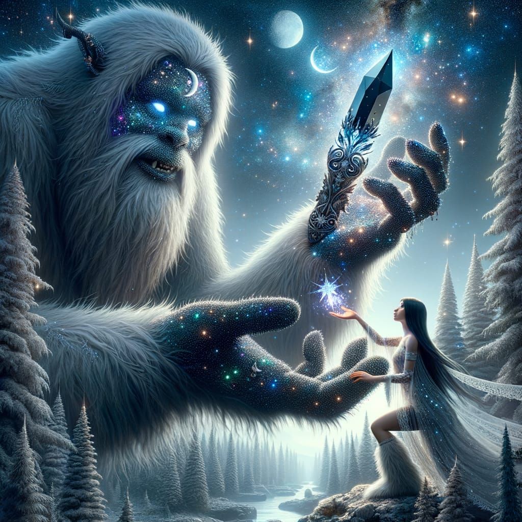 Yeti Offers Star Knife to Moon Goddess