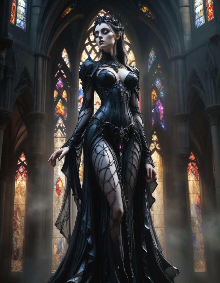 Gothic woman made of architecture  , full image , breathtaki...