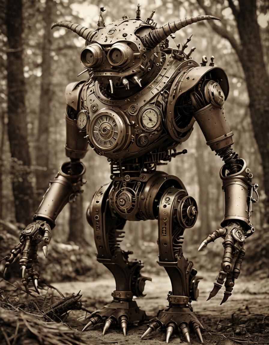 Steampunk Clockwork Automaton in Gear Forest