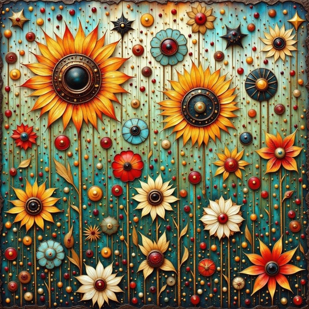 Steampunk Wildflowers in Vibrant Folk Art