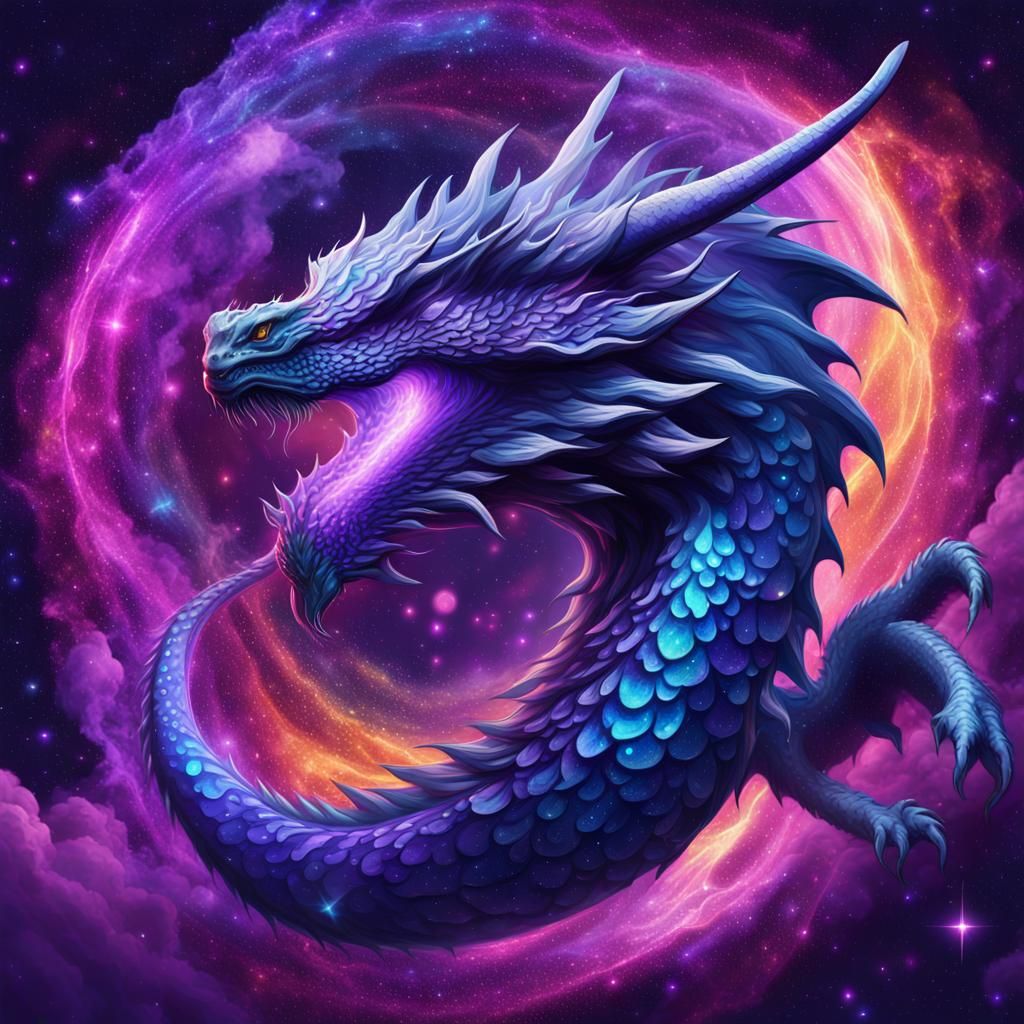 Cosmic Ebony Dragon Ascending Through Galaxy Vortex