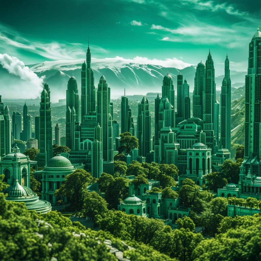 Hyperrealistic Green Marble City in HDR