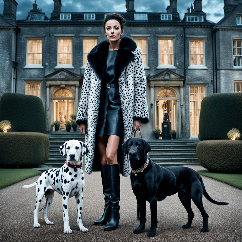 Dalmatian Coat Fashion Portrait in Front of Mansion