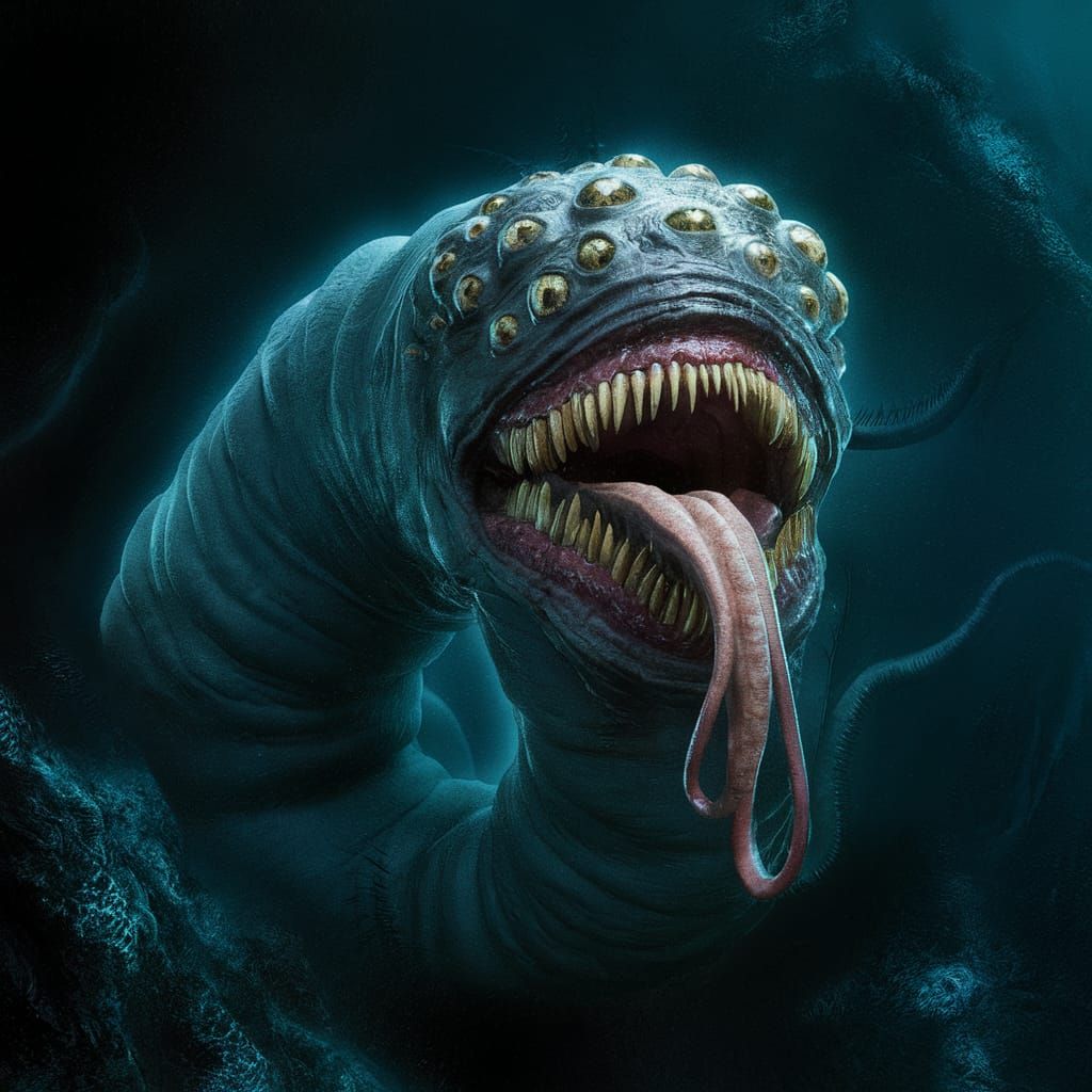 Eldritch Horror Worm Emerges from Mariana Trench