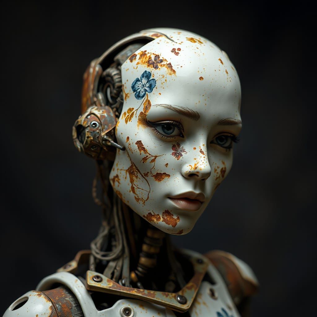 Hauntingly Beautiful Android Portrait in Dark Surrealism