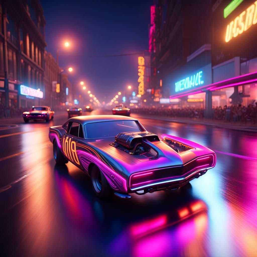 neon lit drag race cars racing through the streets of VA Beach