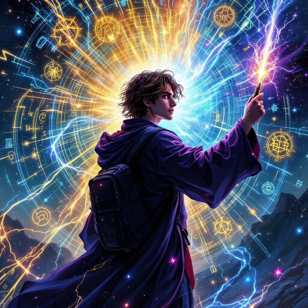 Young Wizard Transmuter in Mystical Arcane Realm