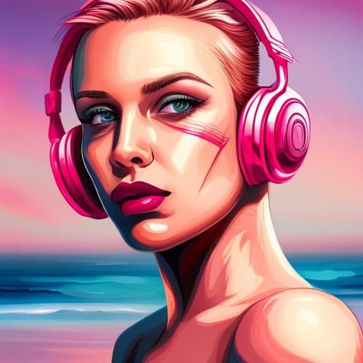 Colorful Portrait of Woman in Pink Bikini