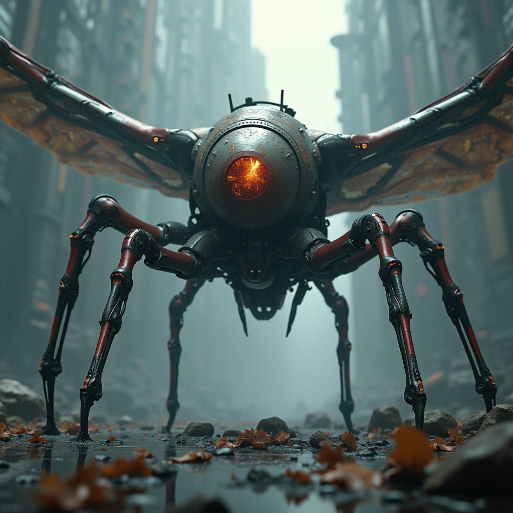 Mechanical Thopter in Futuristic Cityscape