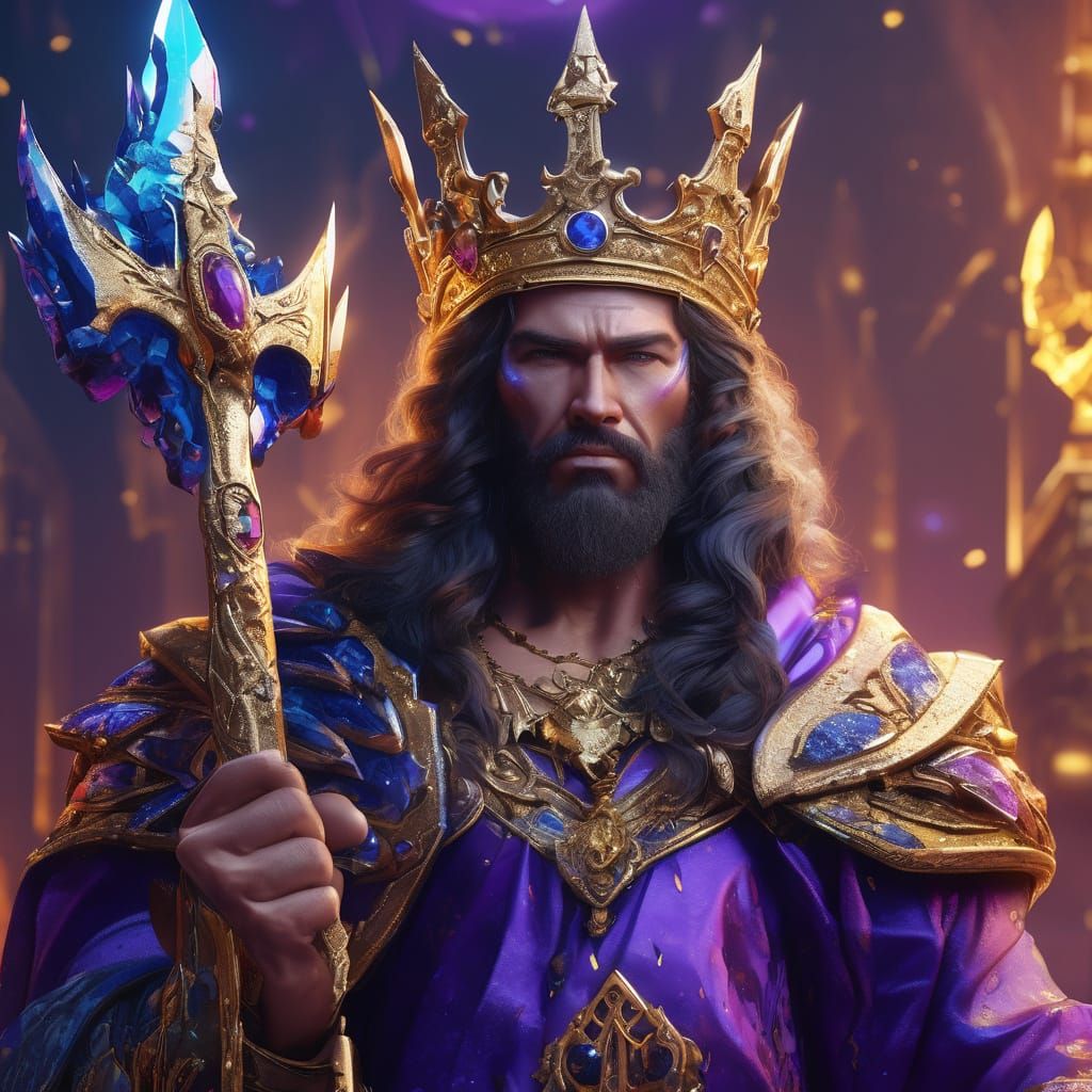 Gem Dragonborn King with Trident, Oil Painting