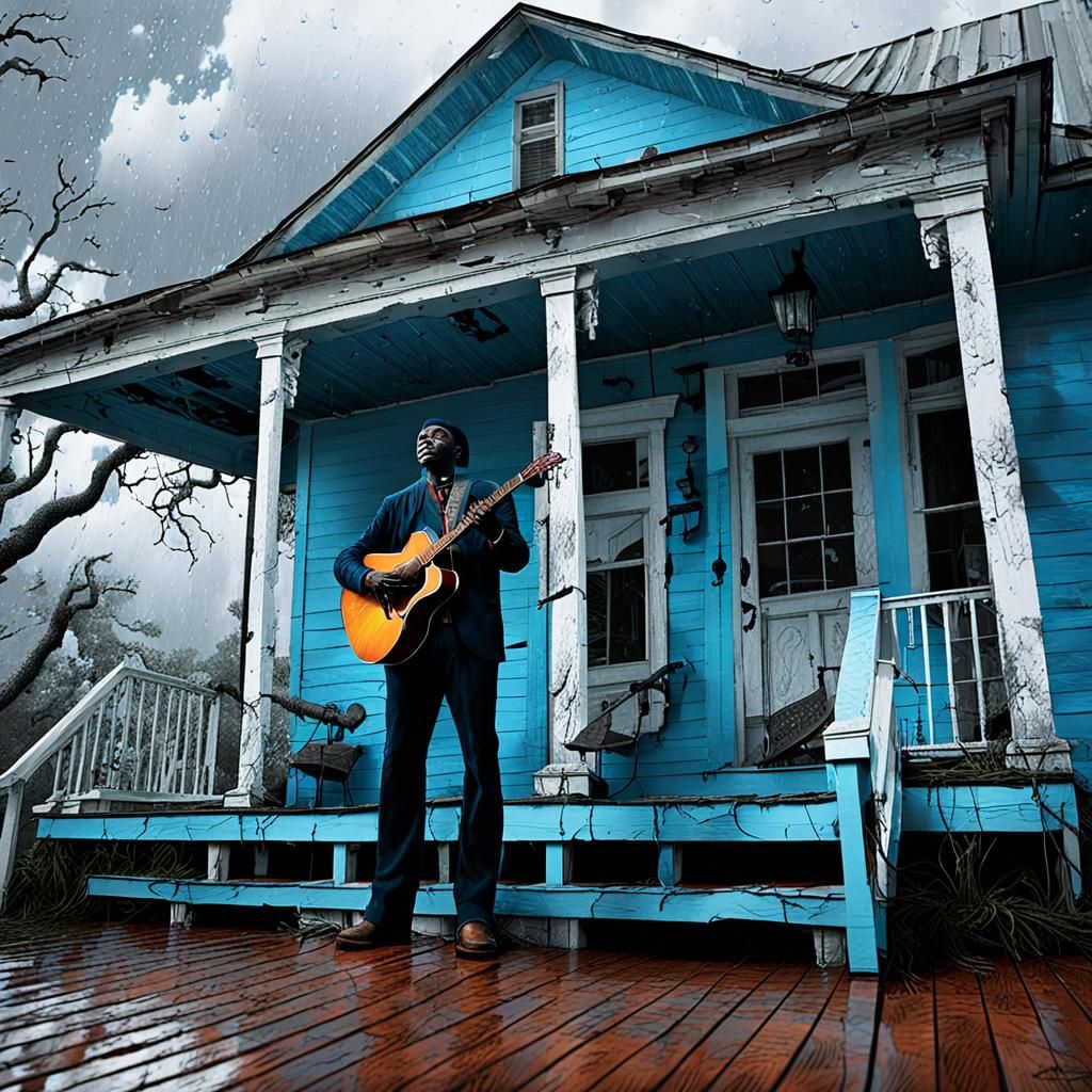 Blues Musician in New Orleans: Comic Book Style