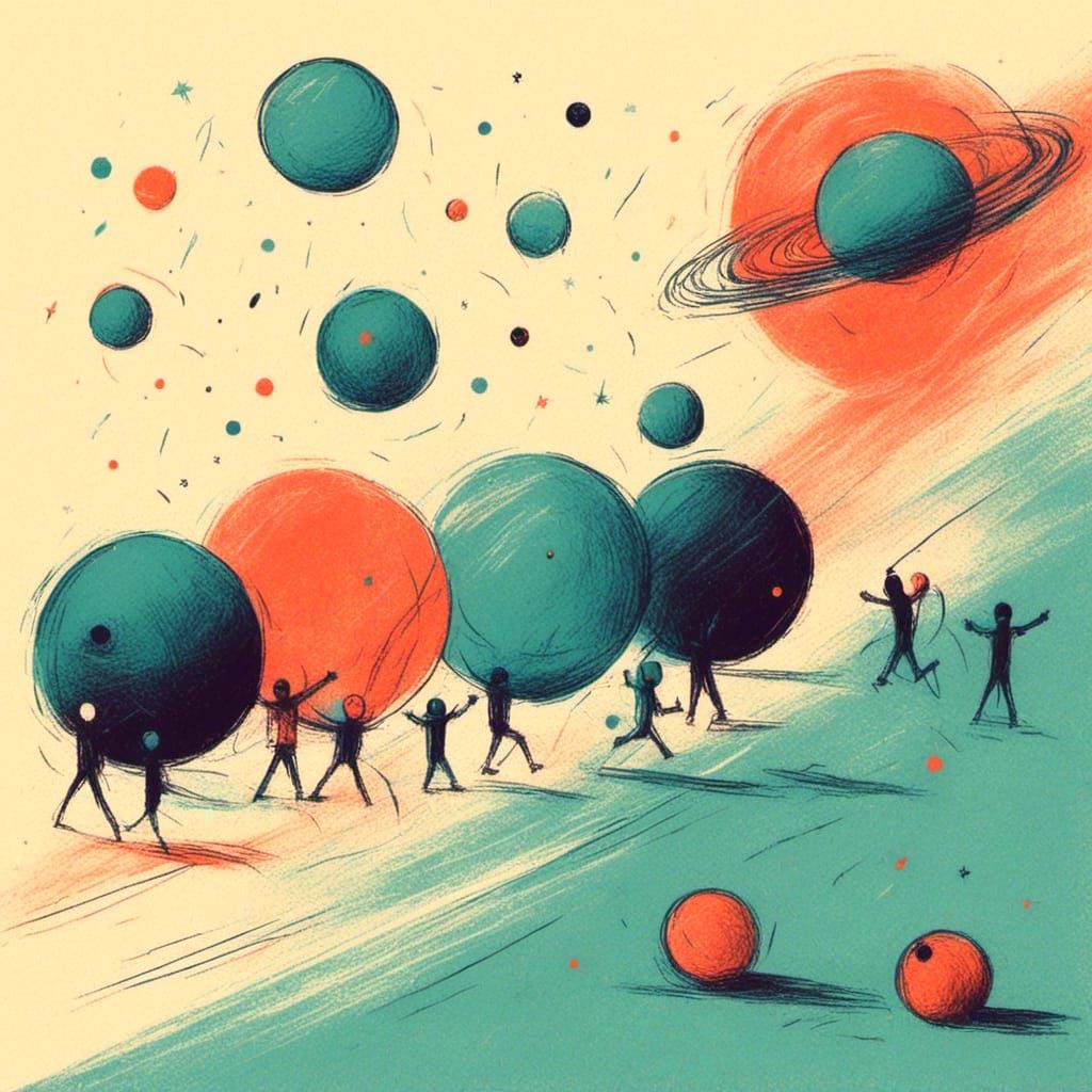 Astronauts Bowl with Planets in Minimalist Style