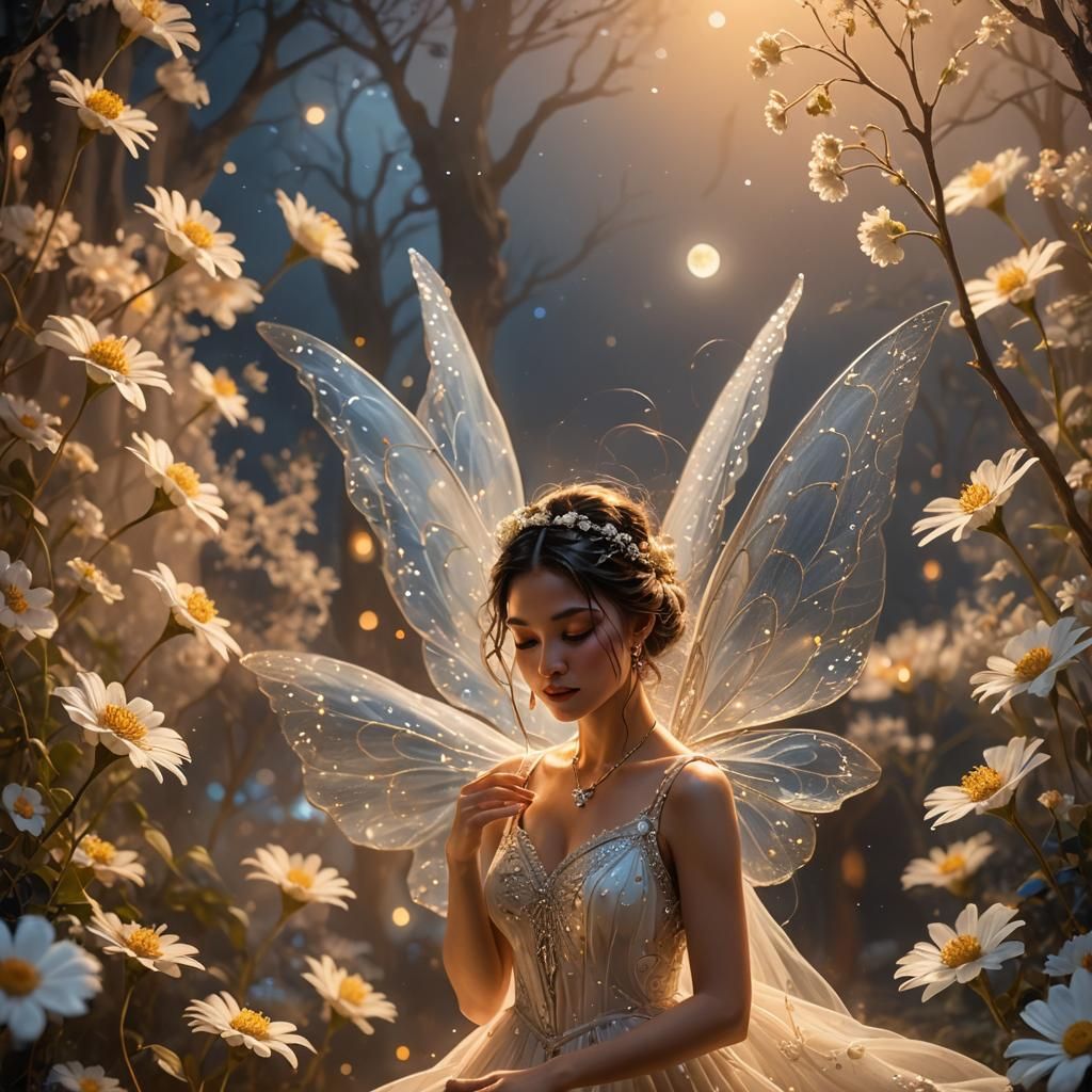 Moonlit Dancer in Dreamy Fantasy Landscape