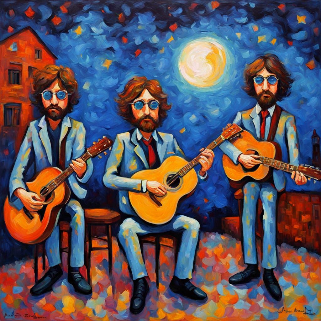 John Lennon's Pre-Beatles Band in Neo-Impressionist Style