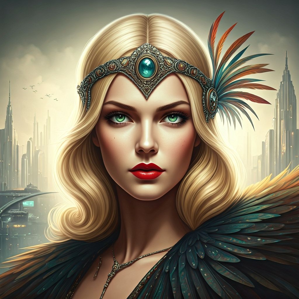 Art Deco Woman with Feathered Headpiece