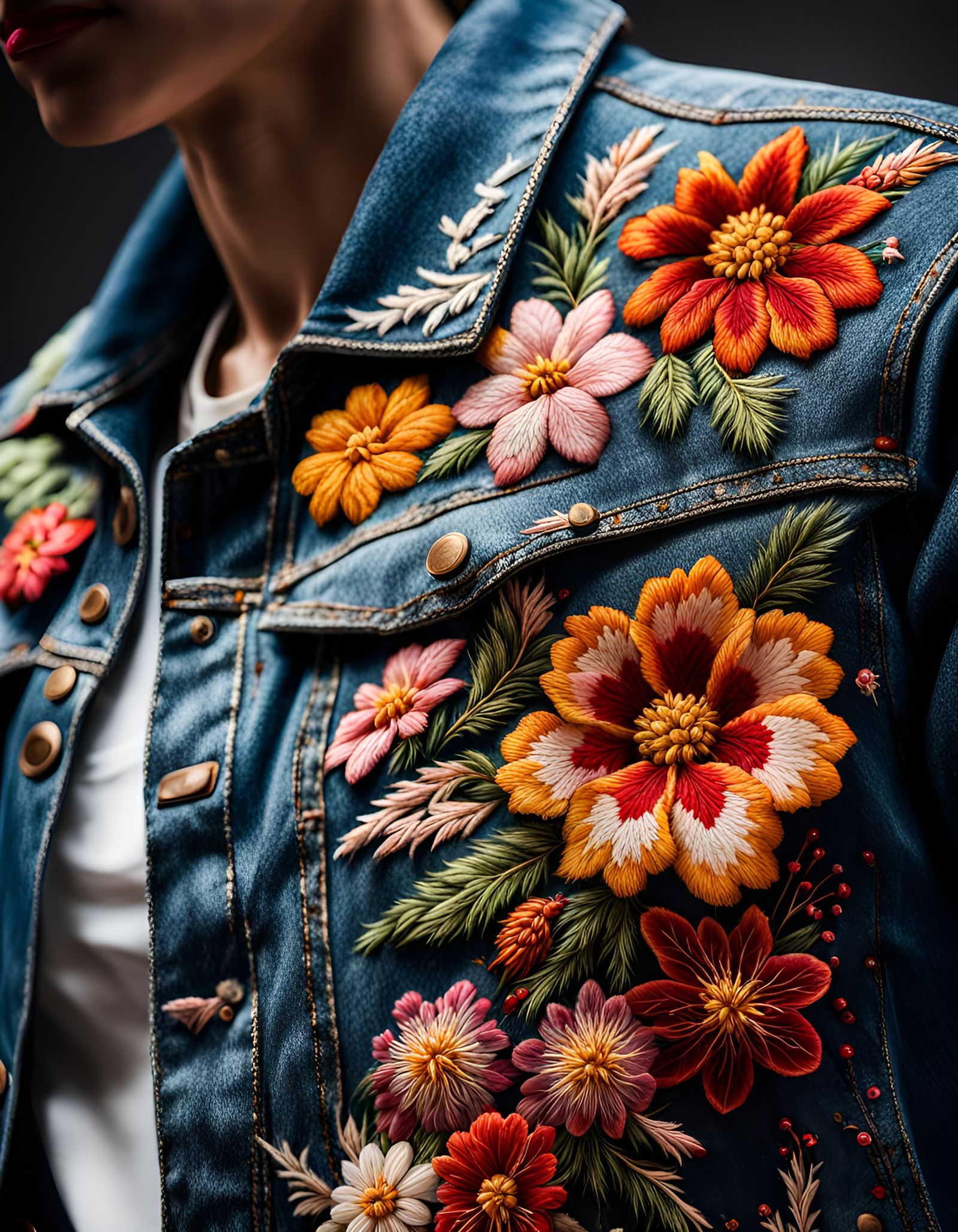 Japanese flowers embroidered