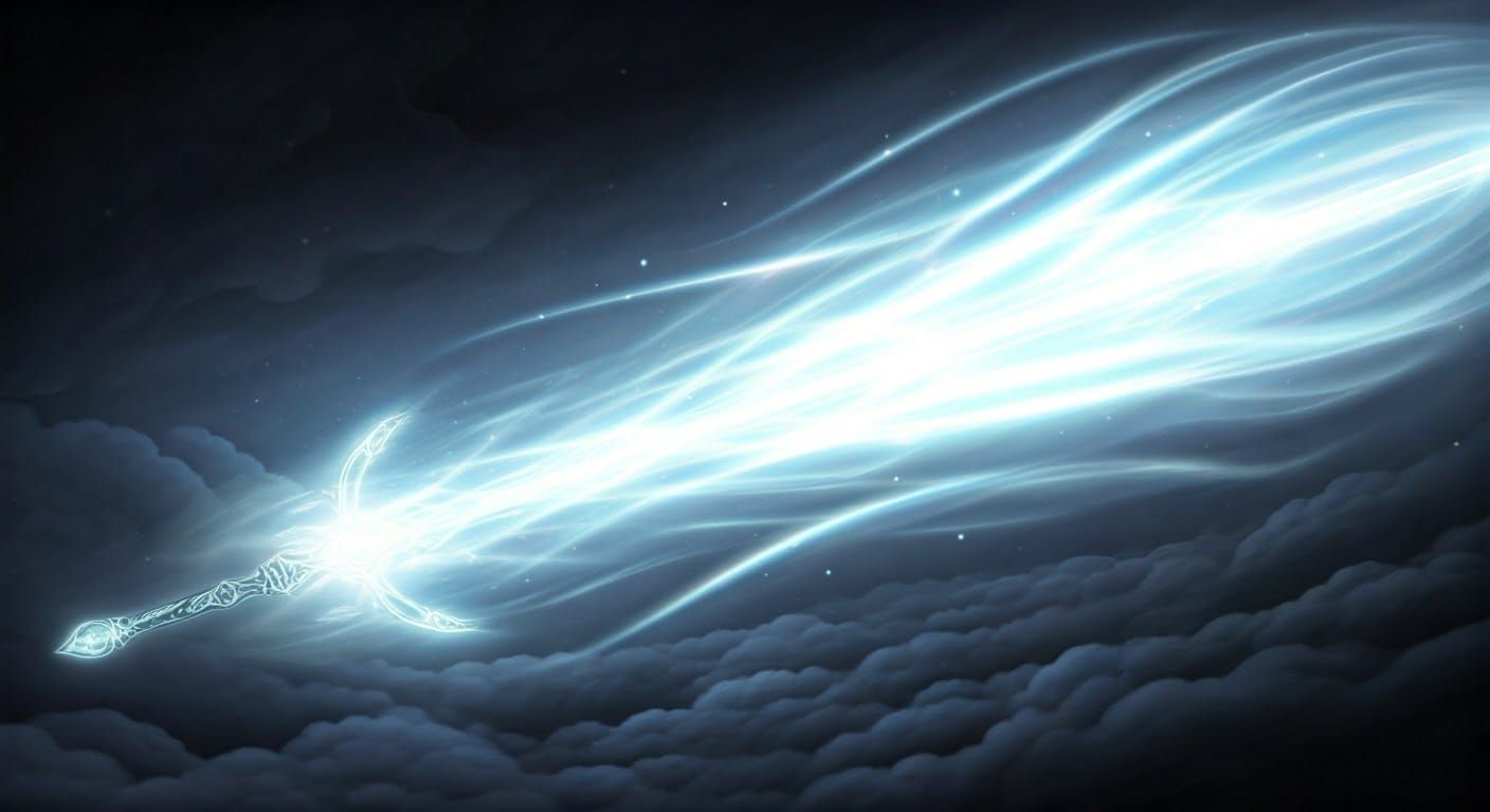 Angel Wields Glowing White Sword of Winds