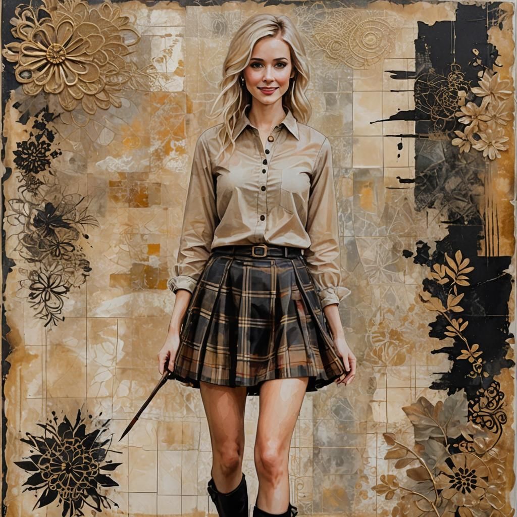 Mixed Media Encaustic Painting of a Smiling Blonde Woman